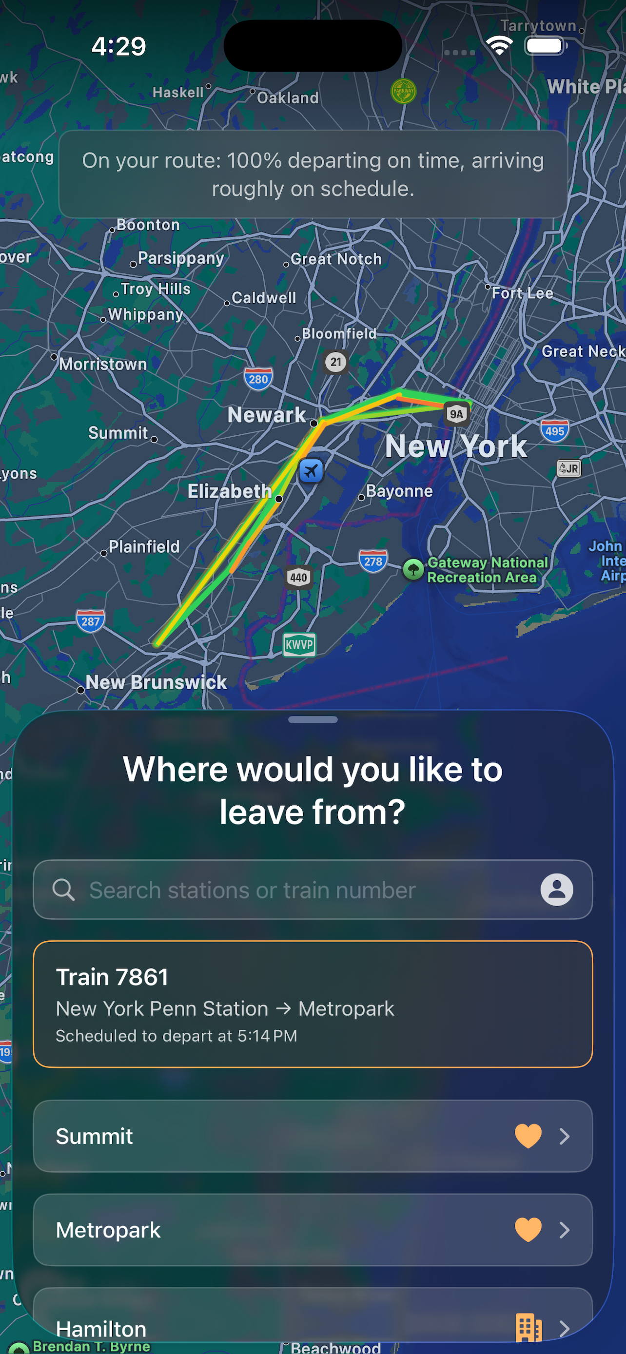 Network delay map showing on-time performance