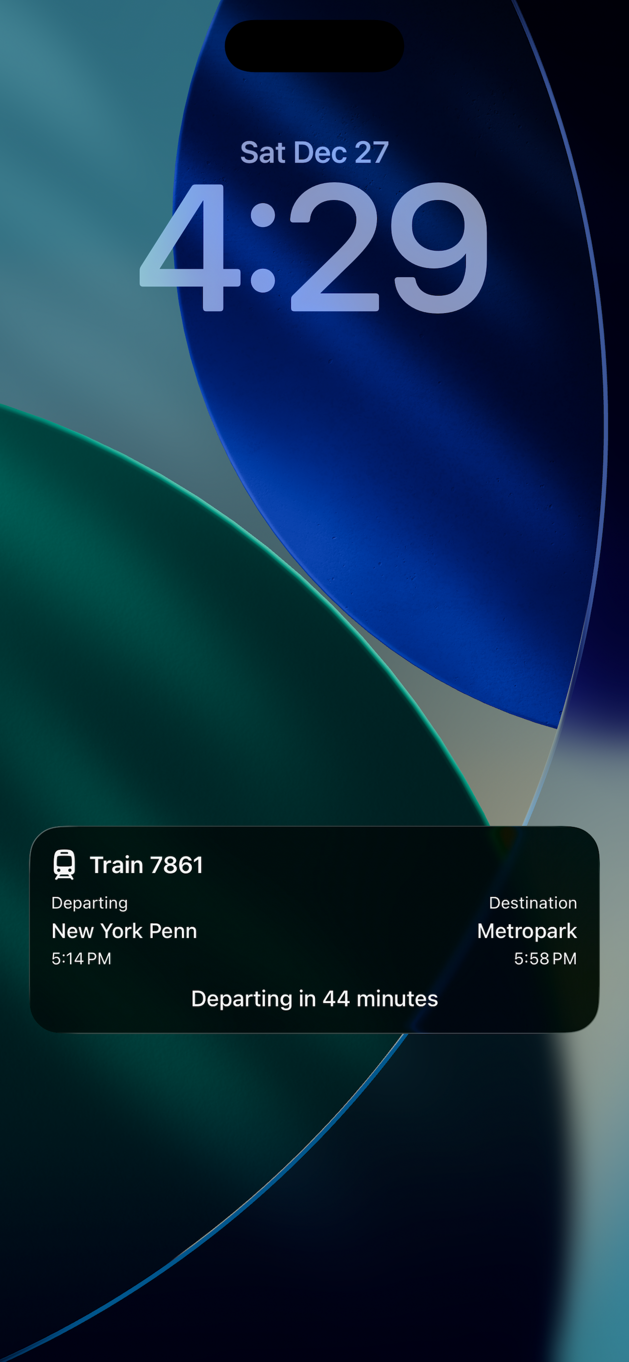 Lock screen Live Activity showing train status